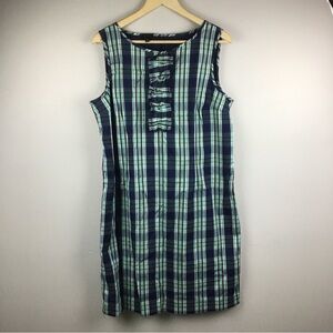 Talbots Coastal Plaid Tartan Sleeveless Sheath W/Ruffles Dress Sz. 16